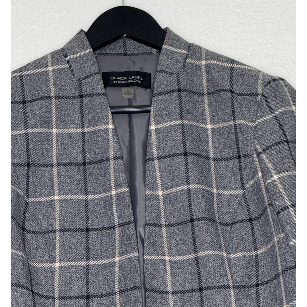 Black Label By Evan-Picone Grey Plaid Blazer Size 6 Pink Blue Stripes‎ Career